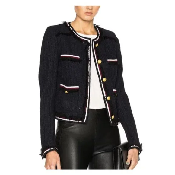 Veronica Beard Eclipse Fringe Trim Jacket Black Tweed Blazer Women’s Size 4 - Picture 2 of 15